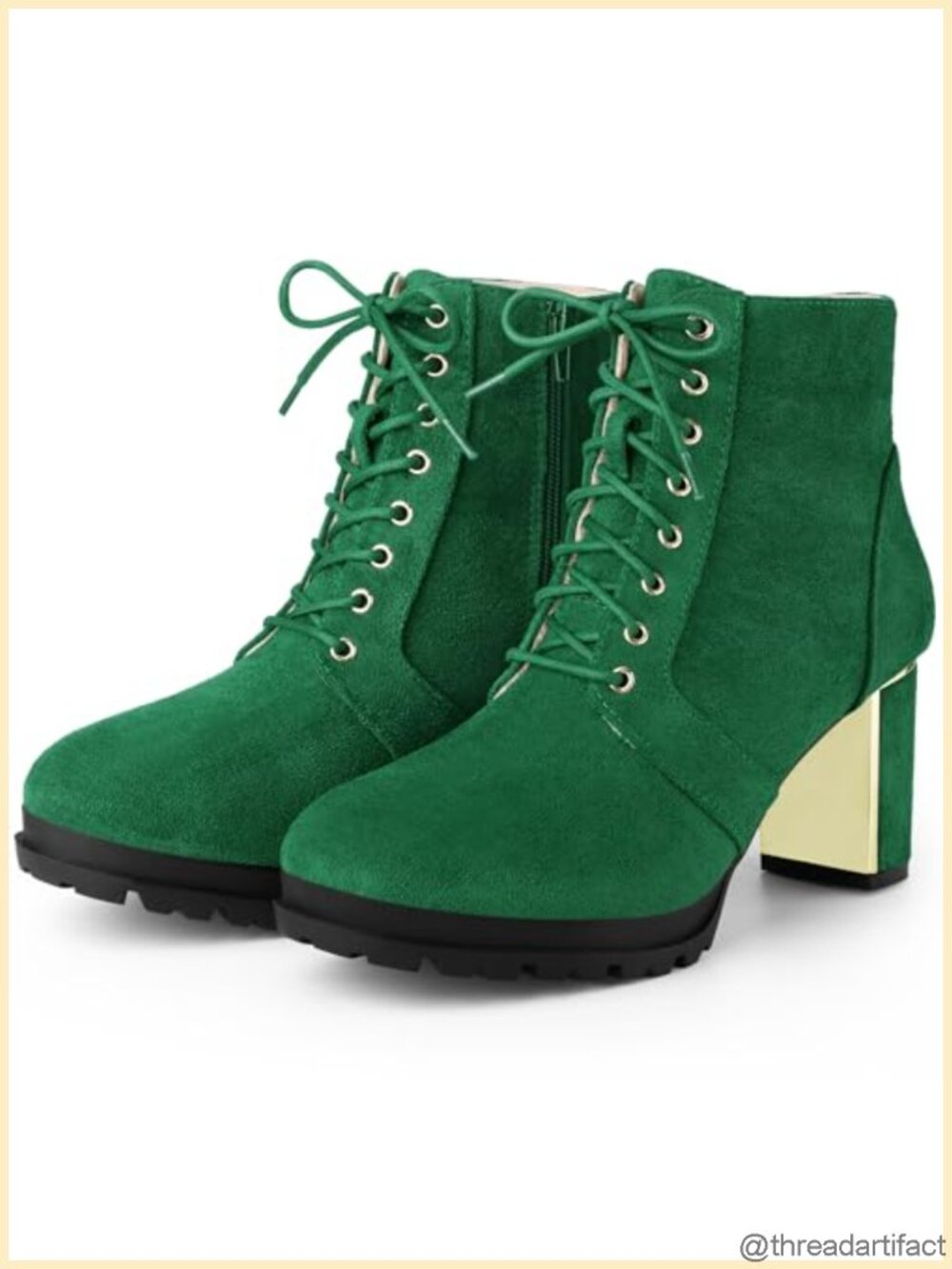 Allegra K Faux Suede Chunky Heel Lace Up Platform Combat Boots
